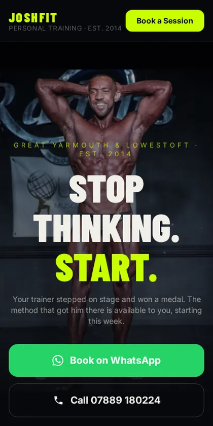 The Joshfit Personal Training website on a phone